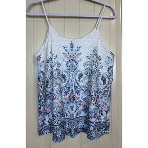 C label crochet embroidered lace lined blouse top sleeveless  sz S boho festival